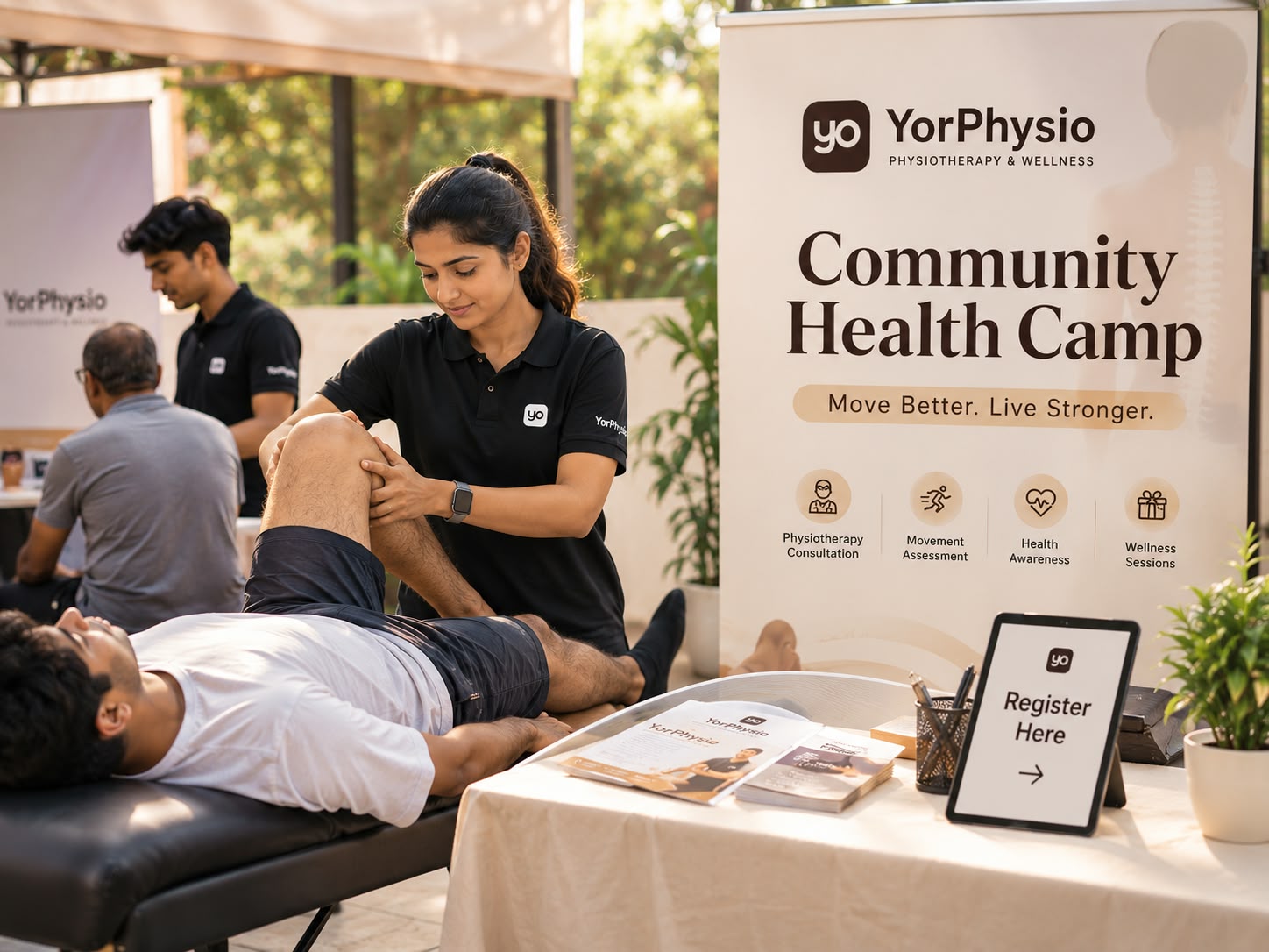 Residents registering at the YorPhysio community health camp desk