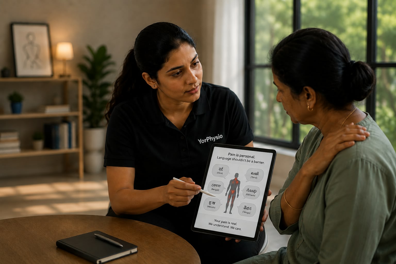 A YorPhysio therapist consulting with a patient